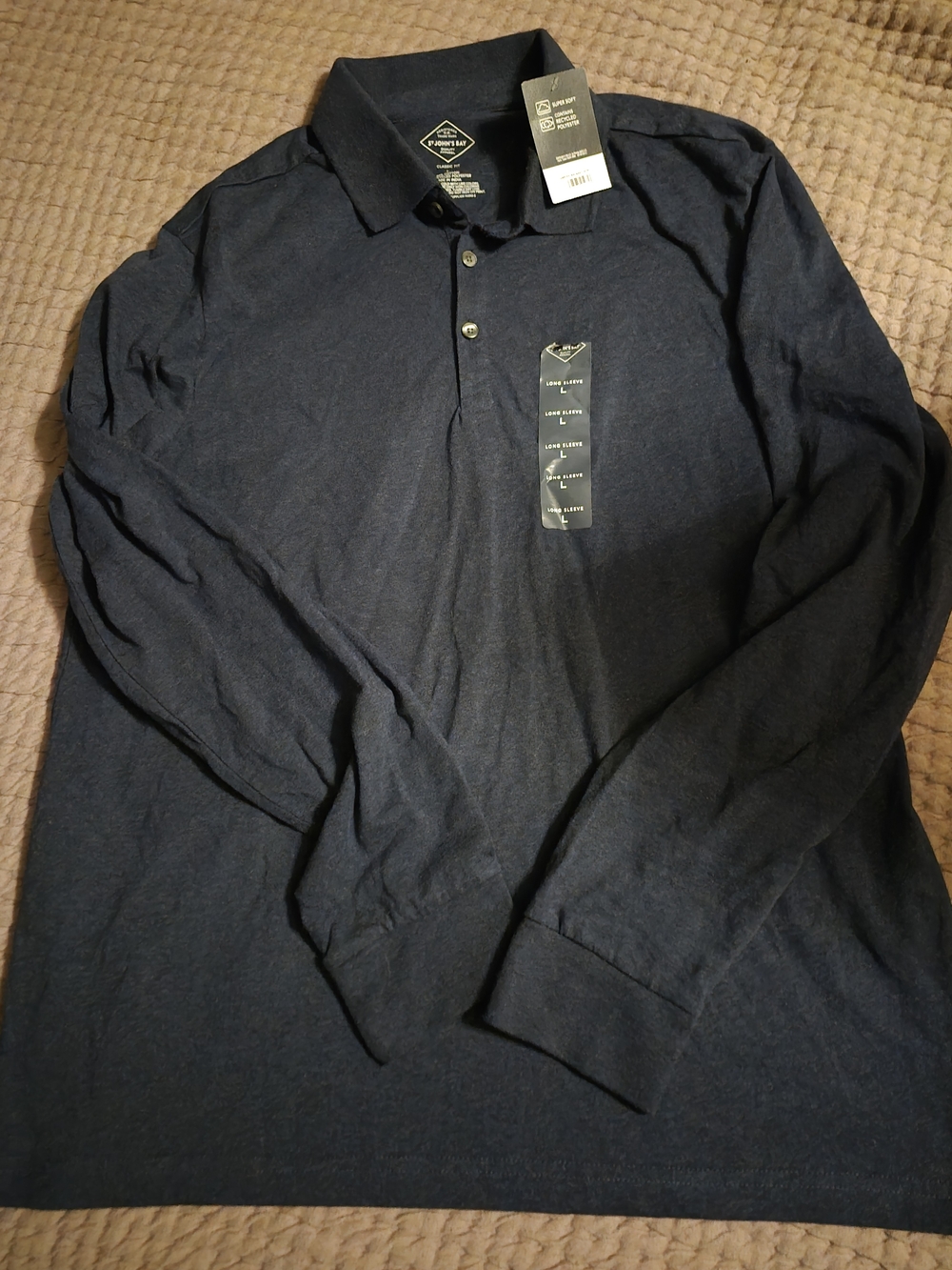 St. John's Bay Men's Long Sleeve Polo - Navy Blue New With Tags